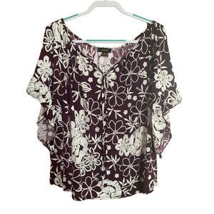 Dark purple and white floral blouse with accent sleeves from Espresso size XL